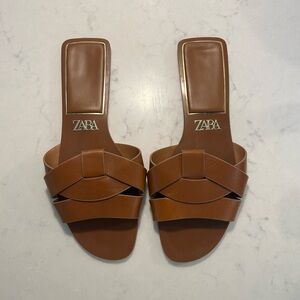Zara Leather Criss Cross Flat Sandals